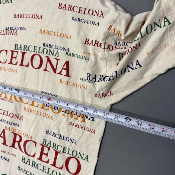 Vintage Barcelona AOP Tan Spellout 90s Single Stitch Tee Shirt XL - Picture 5 of 5